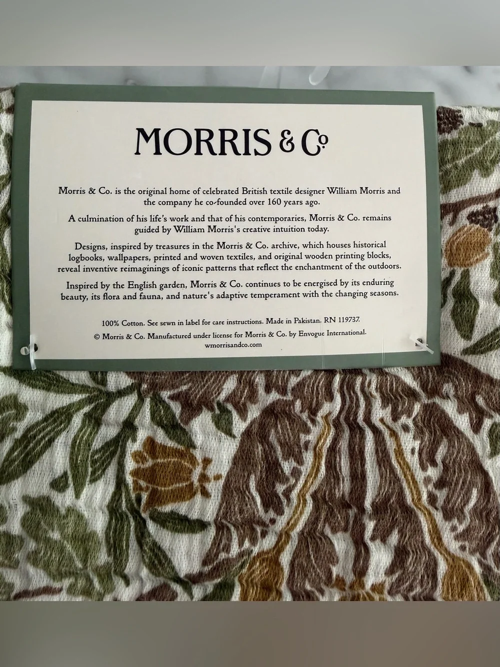 William Morris & Co Kitchen Dish Towels Set of 2 ACORN Green Brown 100% Cotton